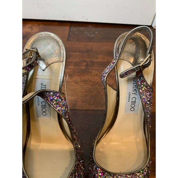Jimmy Choo Rainbow Glitter Sequin Platform Stiletto Heels, Size 9.5 / 39.5 - Picture 3 of 8